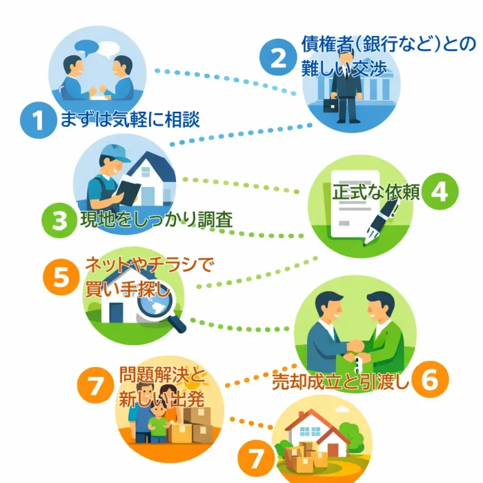 任意売却成功までの7ステップ・解決の流れ図解